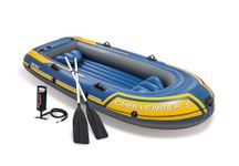 Intex 68370EP Challenger 3 Inflatable Boat Set: Includes Deluxe 54in Aluminum Oars and High-Output Pump – Triple Air Chambers – Welded Oar Locks – 3-Person – 704lb Weight Capacity