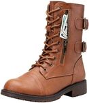 Vepose Women's 929 Mid Calf Boots, Military Combat Boots, Yellow Brown, Size 12 US -Credit Card Wallet Pocket(CJY929 Brown 12)