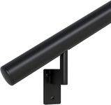 Promenaid 10ft Flush Handrail Kit - Satin Black - Complete Indoor/Outdoor Handrail for Stairs - 1.6" Round Anodized Aluminum Railing With 5 Satin Black Painted Pivoting Wall Brackets & Flush Endcaps