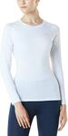 TSLA Women's Sports Compression Shirt, Cool Dry Fit Long Sleeve Workout Tops, Athletic Exercise Gym Yoga Round Neck Shirts TM-FUD01-WHT_Large