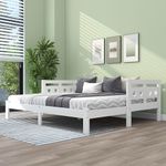 BTM Daybed Cabin Bed Wooden 3FT Single Sofa Guest Bed Sofa Bed, Pull out Trundle Wooden Bed Heart-Shaped For Children Adults Bed for Living Room and Bedroom -90 x190 cm -White