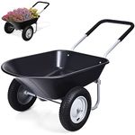 GiantexUK 2-Wheeled Wheelbarrow, Garden Cart with Twin Pneumatic Tyres & Soft Grip Handle, 150kg Capacity 80L, Heavy-duty Steel Frame Garden Trolley Handcart for Tools Plants Transport (Black)