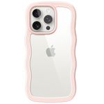 JETech Cute Case for iPhone 15 Pro Max 6.7-Inch, Wave Frame Curly Shape Shockproof Phone Cover for Women and Girls, Clear Hard PC Back (Pink)