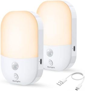 Suright Night Light with Motion Sensor, [Pack of 2] Rechargeable Type-C LED Night Light, 5 Brightness, Adjustable, 3 Modes (Auto/Off/On), 2800K Warm White LED Night Lamp for Bedroom, Aisle, Stairs,