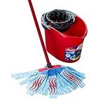 Vileda SuperMocio 3 Action Mop and Bucket Set, Mop for Cleaning Floors, Set of 1x Mop and 1 x Bucket, Red/Grey/Blue, 6 x 15 x 117 cm