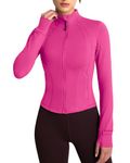 QUEENIEKE Women's Workout Jackets Slim Fit Zip Up Athletic Running BBL Jacket Cropped Gym Tops for Women with Thumbholes (Hot Pink, M)