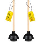 SteadMax Rubber Toilet Plunger, Double Thrust Force Cup, Heavy Duty, Commercial Grade with 18 inches Wood Handle, Bathroom and Kitchen Sink Plungers (2 Pack)