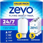 Zevo Flying Insect Trap for Indoors: Light Trap Captures Fruit Flies, Gnats and Houseflies, Starter Kit + Refills (1 Plug-in Base + 3 Cartridges)