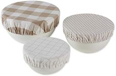 DII Reusable Cloth Bowl Cover Collection Machine Washable, Cotton with Elastic Stretch for Food Storage, 10.25"/8.25"/7.5" Diameter, Farmhouse Plaid, Stone, 3 Piece