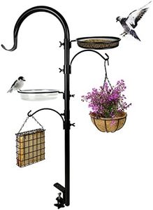 CQAIRIOU Upgraded Bird Feeding Station Kit,Deck Railing Bird Feeder Pole with 3 Hooks,Bird Bath,Mesh Tray and Suet Cage,Multi-Design Style,Used for Balcony Bird Feeder&Plant Hanger