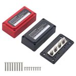 T Tocas Bus Bar 300A 12V- 48V DC Heavy Duty Module Design Battery Distribution Block 4X M8 Terminal Studs Busbar Box with Cover, Red & Black 2 Pack