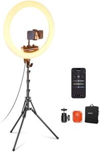 NEEWER 18 inch Ring Light with Tripod Stand and Phone Holder, Ultra Thin Video Ringlight 2900K-7000K TLCI98 App Control, Softer Lighting for Lash Tattoo Makeup Live Stream TikTok, RP18B Pro White