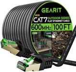 GearIT Cat 7 Outdoor Flat Ethernet Cable (100ft, Black) Direct Burial Rated LLDPE Jacket - Indoor Cat7 Shielded FTP 600MHz 10Gbps High Speed Gaming Computer Network RJ45 Snagless Patch Cord Internet