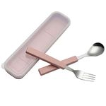 VANRA 2-Piece Children Flatware Set 18/10 Stainless Steel Child Tableware Set Silver Cutlery Set Silverware Dinner Utensils Spoon Fork Set with Travel Case for Kids Toddlers (Chrome Finished) (Pink)