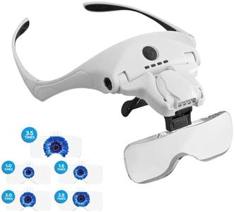 eSynic Lupa de Tipo Anteojos Lupa Luminosa con 5 Lentes LED 1.0X-3.5X Luz Ajustable Soporte con 2 Luces LED Lupas Profesionales con Batería Recargable USB para Leer Soldar Reparación Joyería etc