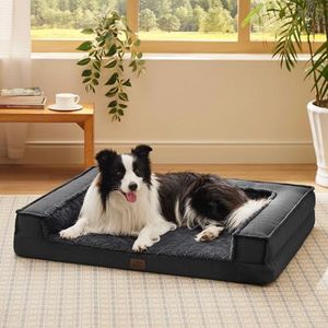 Bedsure Modern Orthopedic Dog Bed - Supportive Egg Foam Dog Sofa Bed, Bolster Couch Pet Bed with Removable Waterproof Washable Cover, Comfy Plush Velvet Fluff Surface, Nonskid Bottom