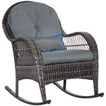 Outsunny Outdoor Rocking Chair with Seat and Back Cushion, Outdoor PE Rattan Garden Chair with Curved Armrests, for Porch, Backyard, Poolside, Grey