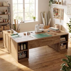 Tribesigns Artwork Craft Table with Storage, Counter Height Sewing Table