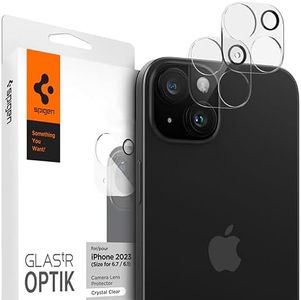 Spigen Glas.TR Optik Protection Caméra Compatible avec iPhone 15, iPhone 15 Plus, 2 Pièces, Transparent, Cristalclair, Résistant aux Rayures, Dureté 9H