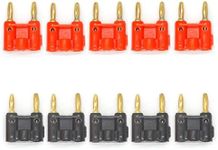 EIGHTNOO 10 Pcs Gold Plated Dual Banana Plug Speaker Connectors Screw Type Dual Tip Banana Plug Clips for Speaker Wires Black+Red