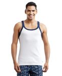 Jockey US27 Men's Super Combed Cotton Rib Square Neckline Gym Vest (Colors & Shoulder Strap Color May Vary)_White & Grey Melange_L