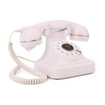 Retro Landline Phone 1960's Vintage Corded Dial Button Phone Classic Old Telephone Antique Phones with Redial Function for Home Office (White)