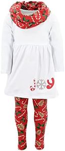 Unique Baby Girls Snowflake JOY Scarf Legging Set Christmas Outfit Clothes (12Y, Red)