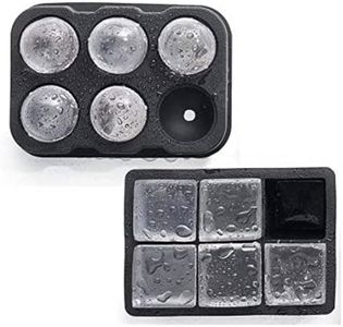 Large Ice Cube Trays Ice Ball Maker with Lids Combo(Set of 2), Silicone Sphere & Square Flexible Ice Cube Molds for Cocktails, Whiskey, Juice and Any Drinks- Reusable & BPA Free(2Pcs/Pack + Funnel)