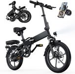 Finbike U3 Electric Folding Bike, 16 inch Portable Electric Bicycle, 2.5H Fast Charge Ebike, 25KM/H & 55KM Range, 3 Riding Modes, Front Shock Absorber, Foldable E-bike for Adults/Teens