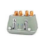 Salter Ripple 4-Slice Toaster – Defrost, Reheat, Cancel, Wide Toasting Slots, Bagels/Crumpets, 6 Browning Levels, Removable Crumb Tray, High-Lift, Self-Centring, Textured Ripple Design, 1630W, Sage