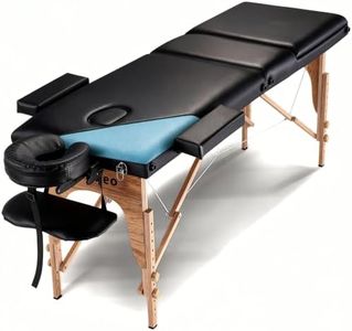 Portable Massage Table Massage Bed Professional SPA Reiki Eyelash Salon Bed, Wooden Frame Height Adjustment & Accessories, Black (3-Section)