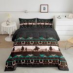 Castle Fairy Cowboy Horseshoe Country Style Bedding Set for Boys Girls,Horseshoe Wildlife Ainmals All Season Cozy Comforter Full Size,Bohemian Exotic Grey Brown Duvet Bedroom Decor,Festival Gifts