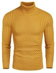 COOFANDY Men's Slim Fit Turtleneck Sweater Casual Knitted Twisted Pullover Solid Sweaters Yellow