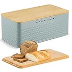 Pitmoly Bread Box, Metal Bread Container with Bamboo Lid, Bread Storage Container for Kitchen Countertop, Large Modern Bread Bin 13" x 7" x 5.3" (Grey)