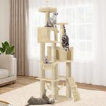 YITAHOME 75in Cat Tree Tower for Indoor Cats, Multi-Level Cat Furniture with Scratching Posts, Cat Caves, Padded Perch, Cozy Hammock, Ladder, and Plush Balls for Kittens, Pet Play House Beige