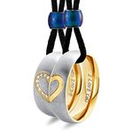 Aienid Matching Necklace, Stainless Steel Necklaces 2Pcs Couple Ring Heart Pendant Necklaces for Promise, Metal, Cubic Zirconia