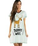 Lazy One Women's Nightgown, Funny V-Neck Sleep Shirt for Women, Novelty Pajama Shirt, Trophy Wife Nightshirt, Large-X-Large