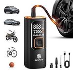 SUNPOW Electric Tyre Inflator Portable Air Compressor, 160psi Cordless Mini Air Compressor for Car Tires, 7500mah Lithium Battery, Auto-Shutoff Car Tyre Pump with LCD Dual Screen