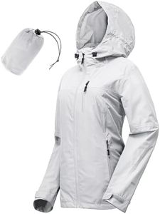 33,000ft Women's Waterproof Packable Rain Jackets Lightweight Breathable Windbreaker Raincoat Outdoor Windproof Running Golf Cycling Jacket with Hood Light Gray L