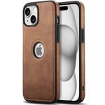 AIOVETEAB Compatible with iPhone 15 Case Premium Leather TPU Hybrid Case Cover,Brown