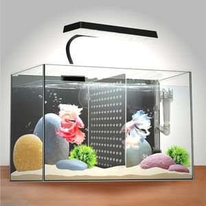 iPriro 3 Gallon 12.6” L Fish Nano Glass Aquarium, with Separator Plate for Betta, Multi-Functional Square Fish Tank with Filter, LED Light, Black 4mm Glass