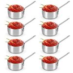 8Pcs 100ml/3.38oz Stainless Steel Sauce Cup, Mini Saucepan Sauce Bowl Soup Pot Condiment Sauce Cups Container Round Condiments Ramekin Dipping Sauce Seasoning Bowls with Handle for Gravy, Pepper