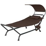 Giantex Hanging Hammock with Stand, Patio Hanging Chaise Lounge Chair w/Canopy, Cushion, Pillow & Storage Bag, Heavy Duty Swing Hammock Bed for Garden Lawn Backyard Patio Poolside Porch (Brown)