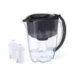 AQUAPHOR 7 Cup Black Ideal Fridge Water Filter Pitcher with 3 x B15 Filters, Easy Fill Sliding lid, Reduces Chlorine, limescale and Heavy Metals. BPA Free