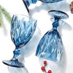 PrimeWorld Stylish Blue Embossed Design Wine glass-300ml Set of 6Pieces Unique Pattern High Clear Stemmed Glassware wine glass , water glass , liqueur glass | Perfect for Home , Restaurants and wedding parties