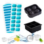 LOELO Ice Cube Tray Set (4 Pack), Silicone Ice Cube Tray, Large Ice Cube Moulds, Ice Ball Mould, Sphere Ice Cube Mould, Whisky, Cocktail & Bottles, Ice Cube Tray with Lid