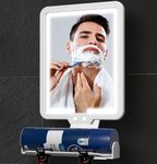 Lighted Shower Mirror Fogless for Shaving, Heated Fog Free Large 23*17.5cm 3 Color Modes Dimming Shower Shaving Mirror with Light, Rechargeable Anti-Fog Shower Mirror with Storage Tray & Razor Holders