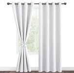 DWCN Greyish White Blackout Curtains with Tiebacks for Bedroom Thermal Insulated Solid Eyelet Curtains for Living Room,2 Panels,52" Wide x 84" Drop