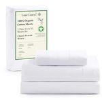 LANE LINEN 100% Organic Cotton White Twin XL Sheets 3 Piece Percale Ultra Soft Breathable Bedding Fits 15 Inch Deep Mattress Durable Comfortable Dorm Bed Set