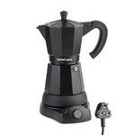 InstaCuppa Electric Moka Pot Coffee Maker, One-button Auto Espresso Machine 300ml, Safe Auto-Shutoff, Perfect for Busy Indian Moms, 6 Cups Capacity, Black
